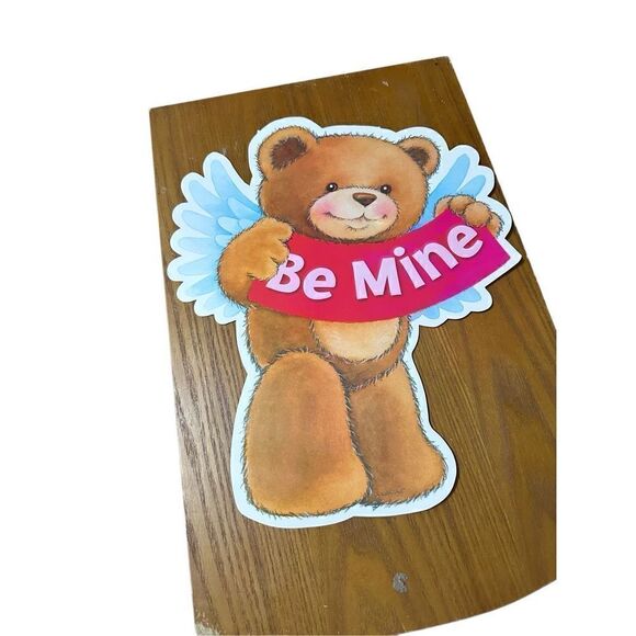 Vtg 90s Valentines Day Die Cut Poster Sign Bear Be Mine Heart Amscan Brand 15” - Picture 1 of 5
